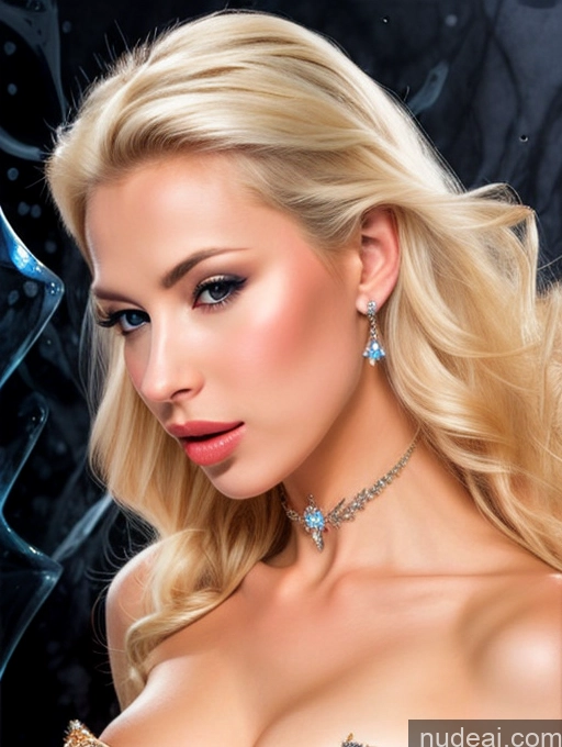 ai nude image of a close up of a woman wearing a necklace and earrings pics of Elemental Series - Ice Seductive Regal Kisses Blonde