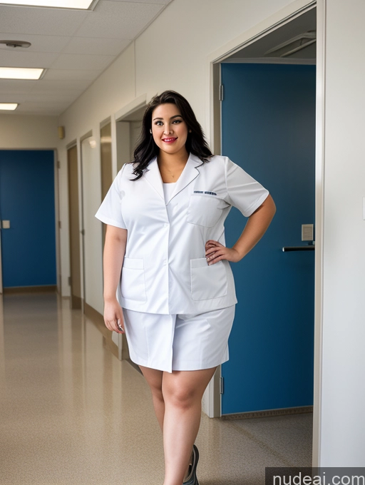 ai nude image of arafed woman in a white lab coat standing in a hallway pics of Woman One Huge Boobs Lipstick Big Ass Chubby Fat Big Hips Fairer Skin 18 Sexy Face Black Hair Long Hair Persian Soft + Warm Hospital Front View Doctor