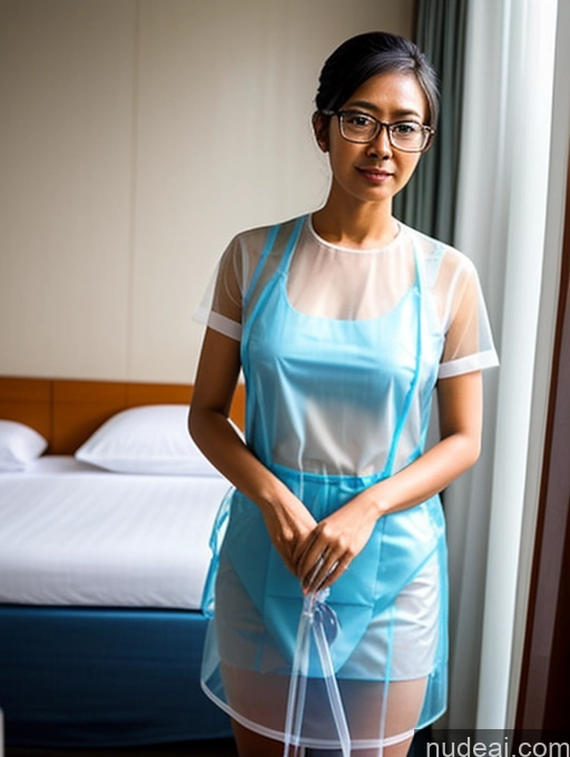 ai nude image of there is a woman standing in a room with a bed and a window pics of Several Beautiful Indonesian 30s Transparent Maid Police Glasses