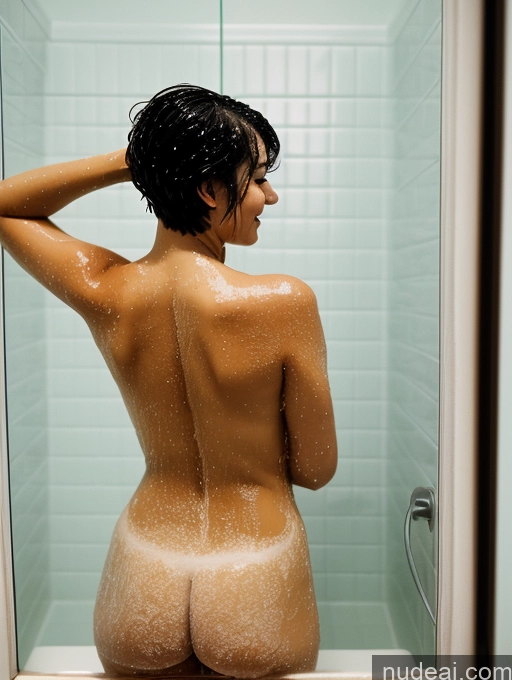 ai nude image of there is a woman that is standing in a shower with her back to the camera pics of Woman + Man One Perfect Boobs 18 Happy Black Hair Short Hair Brazilian Film Photo Shower Nude Back View