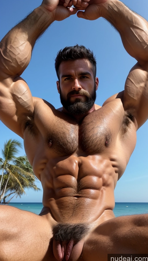 ai nude image of arafed man with a beard and a hairy body sitting on a beach pics of Hairy Women Pubic Hair Muscular Bodybuilder 20s Black Hair Beach Perfect Boobs Close-up View Busty