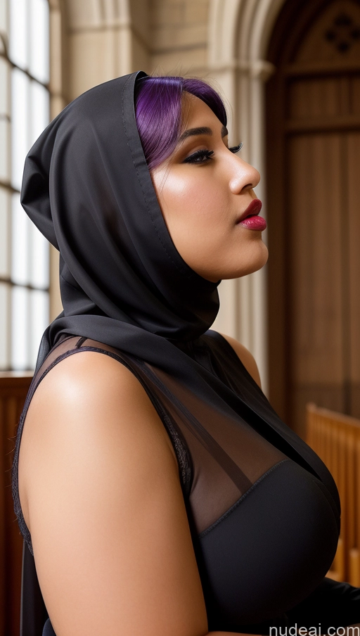 ai nude image of there is a woman with purple hair wearing a black dress pics of Huge Boobs Big Ass Lipstick 18 Ahegao High Heels Skin Detail (beta) One Lingerie Model Fat Niqab Church Western Transparent Nun Sexy Face Purple Hair Japanese Side View