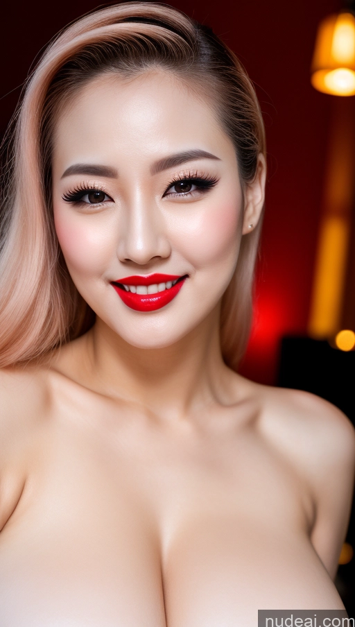 ai nude image of arafed asian woman with big breast posing for a picture pics of Woman Beautiful Lipstick Huge Boobs Fairer Skin 30s Happy Sexy Face Seductive Slicked Korean Close-up View Devil Bright Lighting