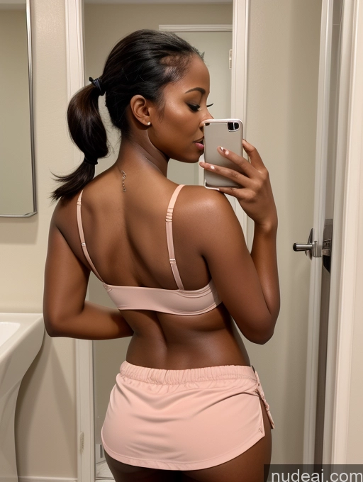 related ai porn images free for Woman One Dark Skin Short Busty Chubby 18 Seductive Brunette Pigtails Indian Mirror Selfie Close-up View Bending Over Crop Top Micro Skirt Bathroom Topless