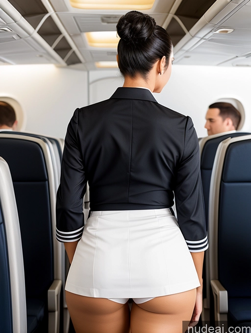 ai nude image of arafed woman in a short skirt on a plane pics of Hair Bun Back View Flight Attendant Bending Over Black Hair Big Ass