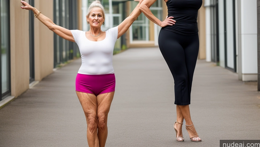 ai nude image of there are two women standing next to each other on a sidewalk pics of Milf 70s Blonde Hair Bun High Heels Big Ass Long Legs T-pose