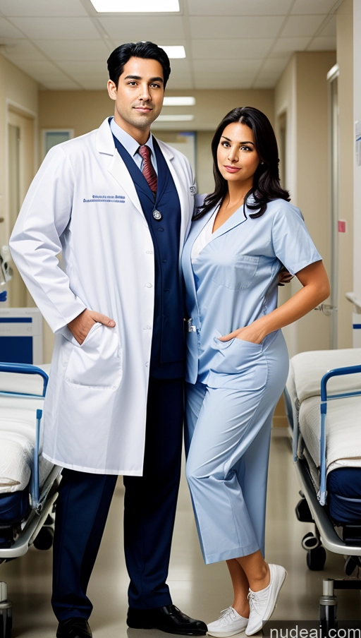 ai nude image of arafed male and female doctor standing in a hospital hallway pics of Woman + Man Busty Beautiful Big Ass Thick Big Hips Perfect Body 20s Serious Black Hair Hospital Doctor