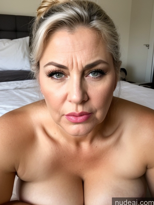 ai nude image of blond woman with big tits posing on bed with white sheets pics of Milf Perfect Boobs Beautiful Big Ass Perfect Body Fairer Skin Shocked Pouting Lips Angry Soft + Warm Bedroom Bright Lighting Detailed Big Hips Hair Bun Busty 60s White Hair On Back Front View