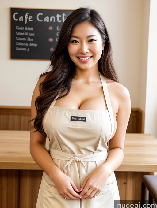 ai nude image of arafed asian woman in a white apron posing for a picture pics of Busty Beautiful Thick Apron Happy Cleavage Nude Cafe Model Asian Soft Anime