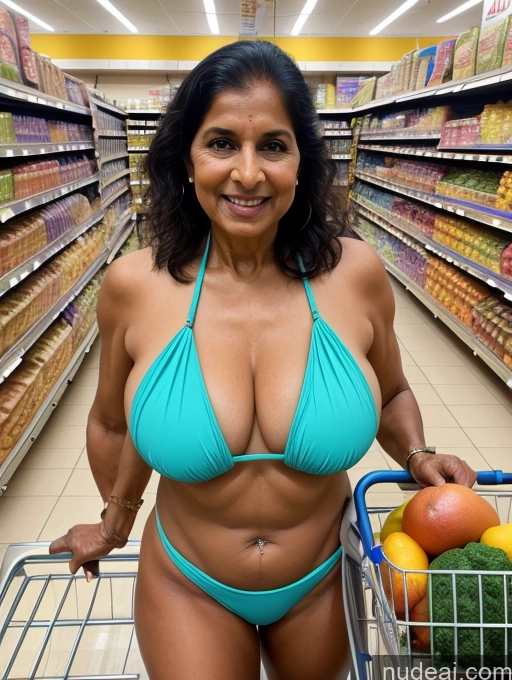 ai nude image of arafed woman in a bikini with a shopping cart in a grocery store pics of 70s Huge Boobs Indian Grocery Microkini