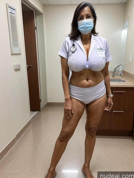 ai nude image of arafed woman in a white shirt and a mask standing in a hospital room pics of 70s Huge Boobs Milf Microkini Indian Doctor Hospital