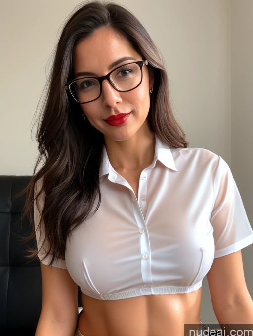 ai nude image of there is a woman wearing glasses and a white shirt posing for a picture pics of Lingerie Model Busty Perfect Boobs Beautiful Glasses Lipstick Skinny Perfect Body Pubic Hair Oiled Body Sexy Face Close-up View Cumshot Blouse Panties Polo Professor Secretary Teacher Stylish Transparent