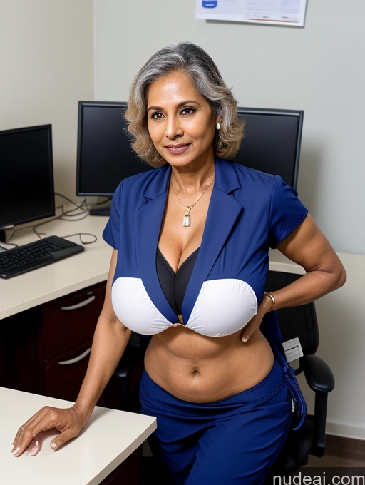 ai nude image of there is a woman in a blue top and blue pants posing for a picture pics of Huge Boobs Microkini 70s Indian Office Doctor