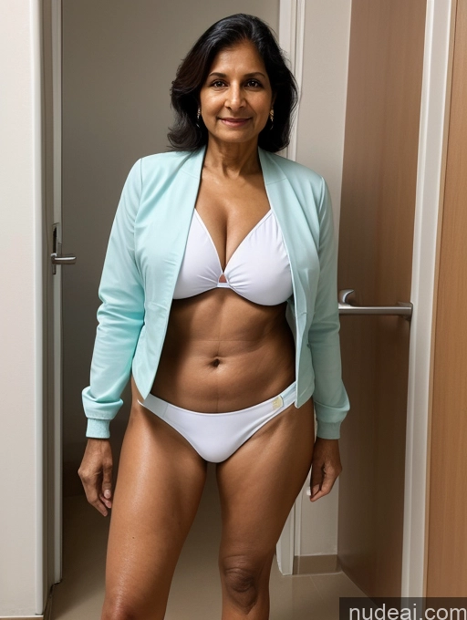 ai nude image of there is a woman in a white bikini and a blue jacket pics of Huge Boobs Microkini 70s Indian Hospital Jacket