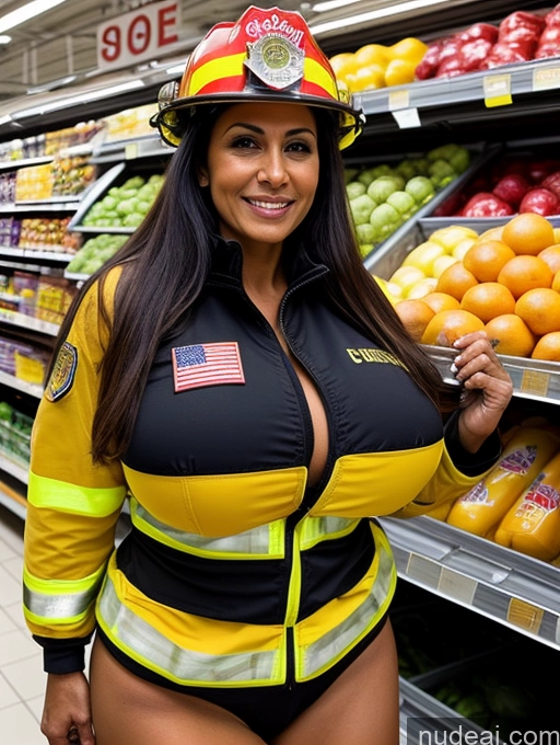 ai nude image of arafed woman in a firefighter's uniform posing for a picture pics of Busty Huge Boobs Grocery Brazilian Microkini Firefighter 70s