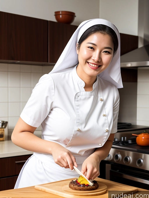 ai nude image of woman in white uniform preparing food in kitchen with wooden cutting board pics of Perfect Body Kitchen Perfect Boobs Busty 18 Happy Cooking Nun Korean