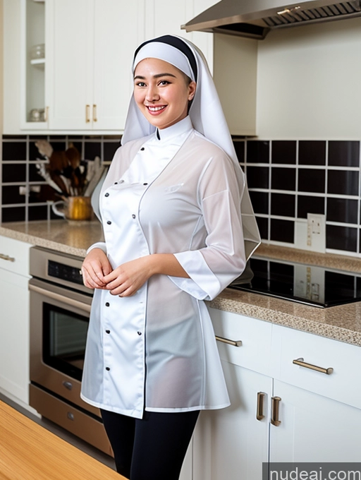 ai nude image of arafed woman in a white chef's uniform standing in a kitchen pics of Perfect Body Kitchen Perfect Boobs Busty 18 Happy Cooking Nun Korean Transparent