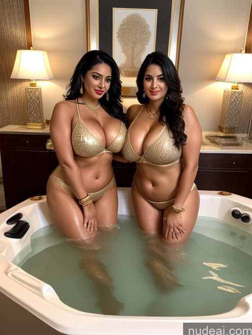 ai nude image of two women in gold bikinis in a jacuzzi tub pics of Woman Two Huge Boobs Beautiful Lipstick Big Ass Muscular Chubby 30s Seductive Black Hair Indian Hot Tub High Heels Salwar Cleavage Big Hips Jewelry Gold Jewelry Diamond Jewelry Pearl Jewelry