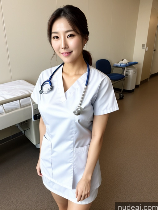 ai nude image of arafed woman in a white scrub suit standing in a hospital room pics of Korean Perfect Boobs Hospital Nurse