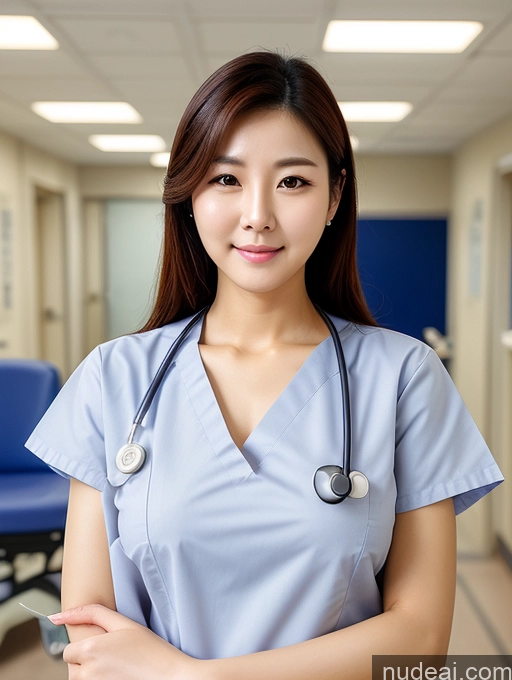 ai nude image of arafed woman in a blue scrub suit standing in a hospital hallway pics of Korean Perfect Boobs Hospital Nurse