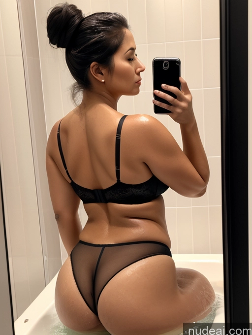 related ai porn images free for Milf Two Huge Boobs Chubby Long Legs Small Ass 30s Serious Seductive Black Hair Hair Bun Indian Mirror Selfie Bathroom Front View Bathing Bra Panties