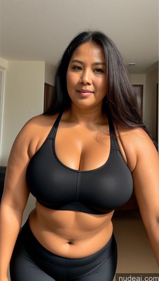 related ai porn images free for One Beautiful Fat Black Hair Long Hair Indonesian Front View Bright Lighting Perfect Body 50s Tanned Skin Sports Bra Woman