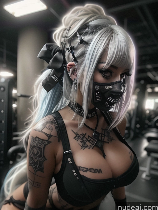 ai nude image of arafed woman with a mask and a black mask on her face pics of Bimbo Perfect Boobs Busty Blue Hair Dutch Close-up View Working Out Nude Gothic Punk Girl