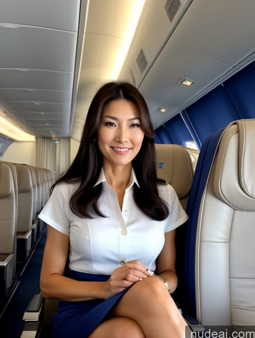 ai nude image of arafed woman sitting in a plane with her legs crossed pics of Miss Universe Model EdgOrgasm Long Hair Japanese 50s Flight Attendant