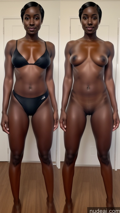 ai nude image of there are two women in black bikinis standing next to each other pics of Bodybuilder One Dark Skin Small Ass Muscular Happy Black Hair Short Hair African Vintage Beach Nude Skinny Front View Goth Oiled Body 80s Onoff Partially Nude Cumshot