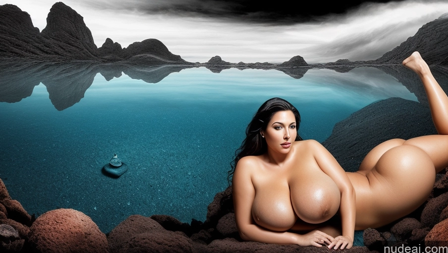 ai nude image of arafed woman laying on rocks near a body of water pics of Woman Huge Boobs Perfect Boobs Beautiful Big Ass Thick Big Hips Tall Perfect Body Long Hair Tanned Skin 40s Black Hair German Nude Alternative Detailed Afingering Sexy Face Hell Dynamic View Surrealist