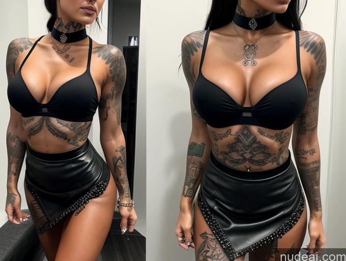 ai nude image of there is a woman with tattoos on her body and a black skirt pics of Slicked Tattoos Perfect Boobs Big Ass Abs Perfect Body Tanned Skin Choker Mini Skirt Italian