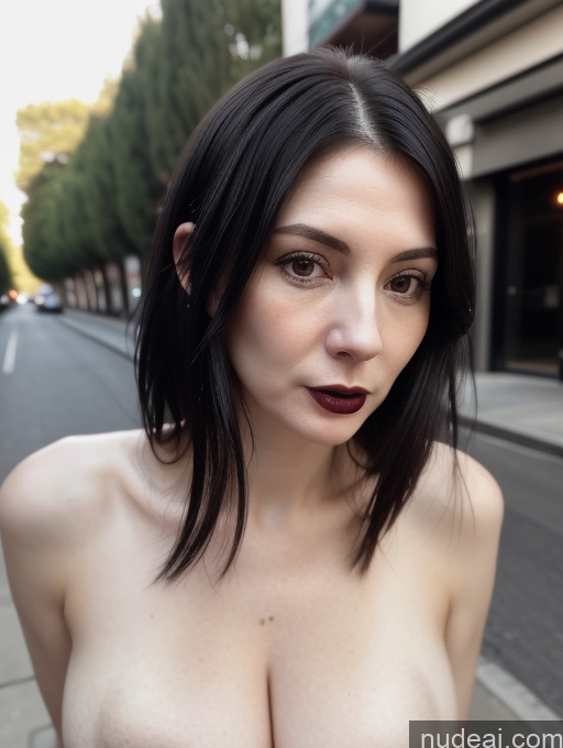 ai nude image of arafed woman with a black lip and a black dress on a city street pics of Milf Small Tits Beautiful Skinny Tall Fairer Skin 50s Shocked Black Hair Long Hair Skin Detail (beta) Street Close-up View Goth Detailed Girls Put Her Breast On The Table Topless Spanish