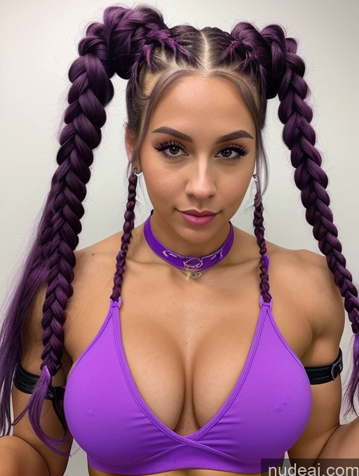 ai nude image of a close up of a woman with long purple hair wearing a purple bikini pics of Sorority Perfect Boobs Muscular Beautiful Big Ass Perfect Body Purple Hair Braided Choker Swedish Cosplay