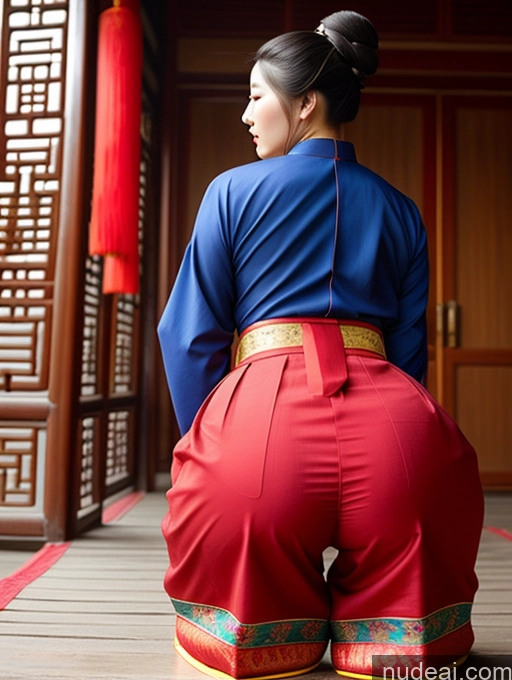 ai nude image of araffe woman in a blue and red kimono sitting on a wooden floor pics of Big Ass Hair Bun Back View Bending Over Chinese Traditional