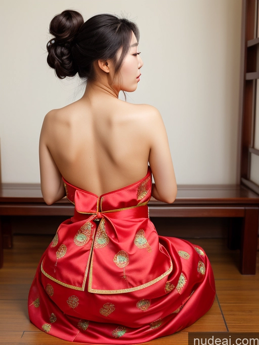 ai nude image of araffe woman in a red dress sitting on the floor pics of Big Ass Hair Bun Back View Bending Over Traditional Korean