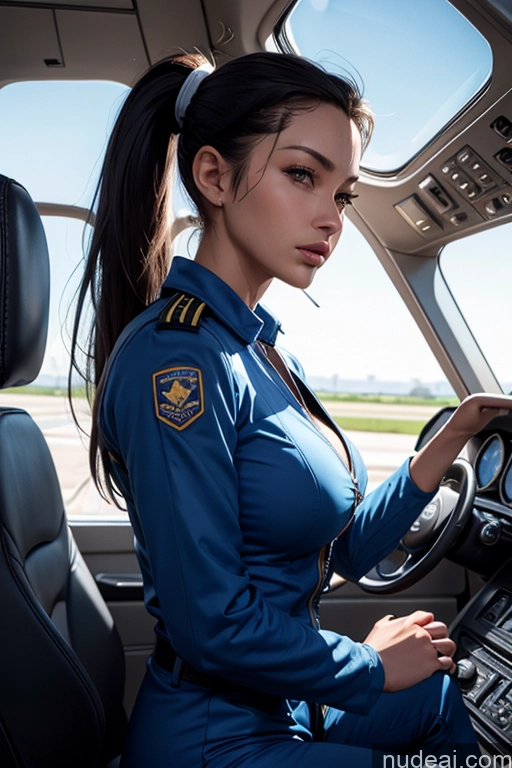 related ai porn images free for Model One Perfect Boobs Perfect Body 20s Sexy Face Serious Seductive Black Hair Ponytail Spanish Skin Detail (beta) Front View Flight Attendant Jumpsuit Pilot Detailed