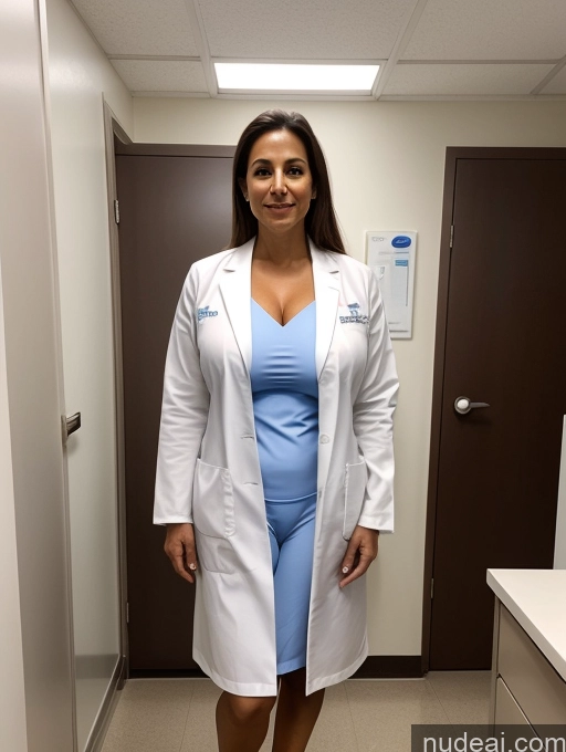 ai nude image of arafed woman in a white lab coat standing in a hallway pics of Huge Boobs Perfect Boobs 60s Brazilian Front View Microkini Doctor Hospital Lab Coat