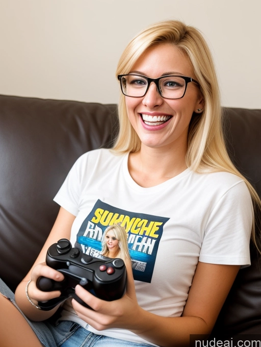 related ai porn images free for One 20s Glasses Blonde Gaming Bright Lighting Couch Laughing Shirt