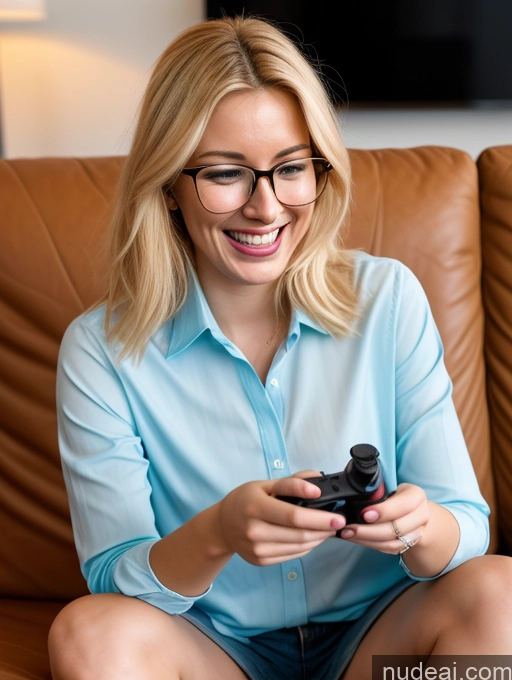 related ai porn images free for One 20s Glasses Blonde Gaming Bright Lighting Couch Laughing Shirt