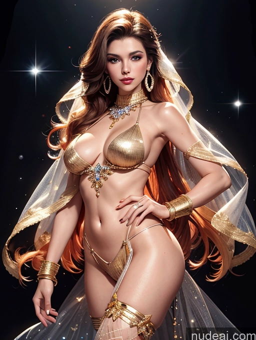 ai nude image of arafed woman in a gold costume posing for a picture pics of Miss Universe Model Transparent Diamond Jewelry Gold Jewelry Pearl Jewelry Perfect Body Ginger Fishnet