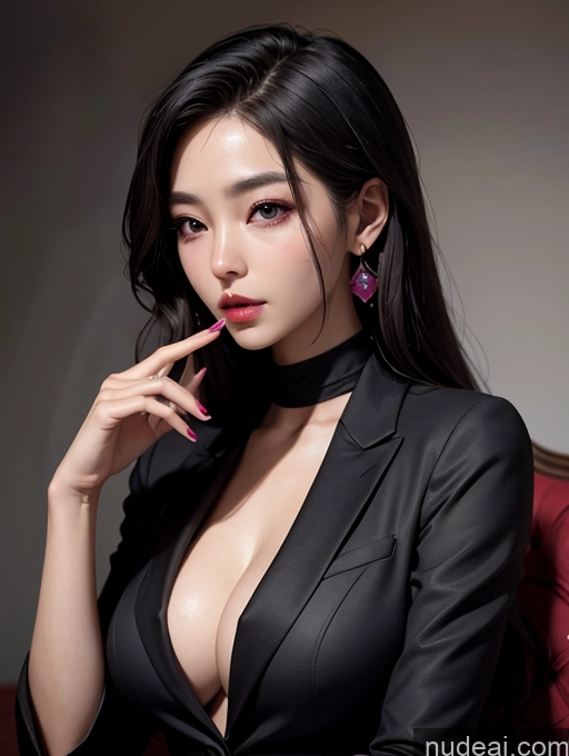 ai nude image of araffed asian woman in a black suit posing for a picture pics of Korean Perfect Boobs Suit