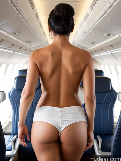 ai nude image of araffe in a white bikini on an airplane with blue seats pics of Big Ass Hair Bun Back View Bending Over Nude Flight Attendant Black Hair