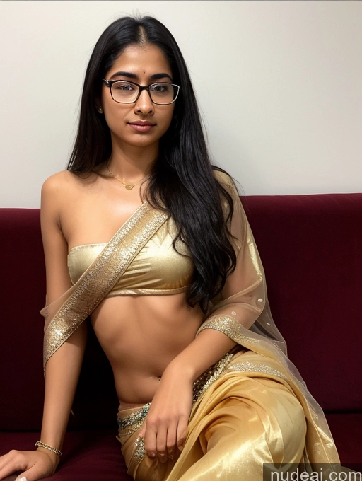 ai nude image of araffed woman in a gold sari sitting on a red couch pics of One Small Tits Black Hair Front View Sari Detailed Skinny Gold Jewelry Oiled Body Glasses 18 Couch Transparent Indian Shocked Sorority Slicked Sleeping