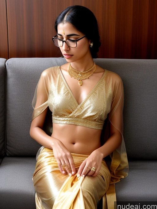 ai nude image of araffe woman in a gold sari sitting on a couch pics of One Small Tits Black Hair Front View Sari Detailed Skinny Gold Jewelry Oiled Body Glasses 18 Couch Transparent Indian Shocked Sorority Slicked Sleeping