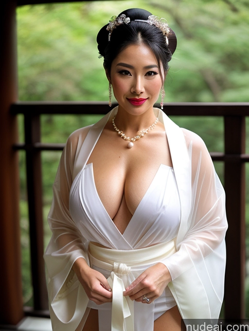 ai nude image of araffed asian woman in white dress posing for a picture pics of Milf Busty Perfect Boobs Lipstick Perfect Body Oiled Body Tanned Skin Sexy Face Black Hair Hair Tied Up Onsen Kimono Wedding Jewelry Pearl Jewelry Transparent Big Hips Thigh Socks Gloves Cleavage Asian Geisha