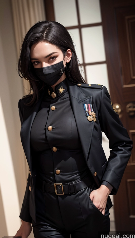 related ai porn images free for Model One Beautiful Perfect Body 20s Sexy Face Seductive Serious Black Hair Spanish Face Mask Detailed Military Victorian Suit Stylish Jumpsuit Jacket Long Hair Perfect Boobs