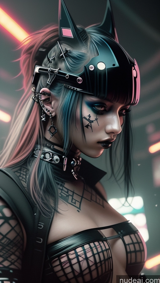 ai nude image of gothic girl with cat ears and piercings in a dark room pics of Turkish Ginger Gothic Punk Girl Athlete Close-up View Club Perfect Boobs Futuristic