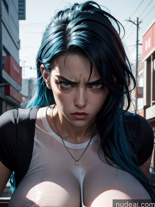 related ai porn images free for Huge Boobs Skinny 18 Angry Blue Hair Long Hair Sports Italian Street Cyborg Cyberpunk Graphics Legspread Wet T-Shirt