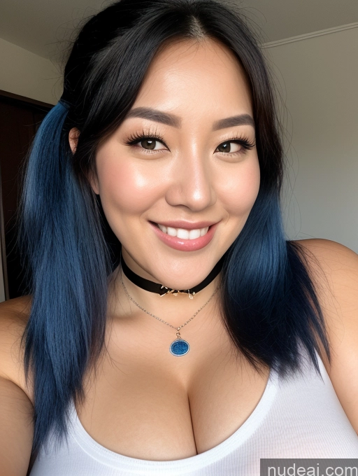 ai nude image of arafed woman with blue hair and a choke smiling pics of Woman One Busty Perfect Boobs Big Ass Chubby Blue Hair Pigtails Choker Happy Korean 30s Close-up View