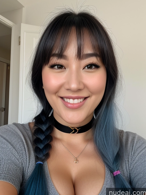 ai nude image of arafed woman with blue hair and a black choker smiling pics of Woman One Busty Perfect Boobs Big Ass Chubby Blue Hair Pigtails Choker Happy Korean 30s Close-up View